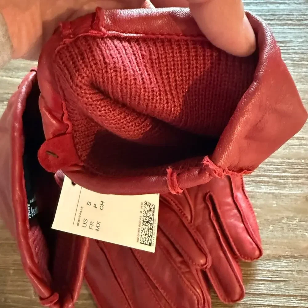 H&M 100% Leather Long Gloves – Dark Red – Size S Winter Accessories Classic